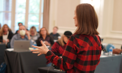Kathy speaking to a group of 350 people
